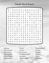 Our selection of free printable word search puzzles for kids are perfect for when you need to keep bored children occupied for 10 minutes whether you're a parent at home or a teacher in the class room. Clouds Word Search