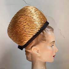 Vintage 1960s MICHELLE Straw Raffia Bubble Hat 60s Straw Hat