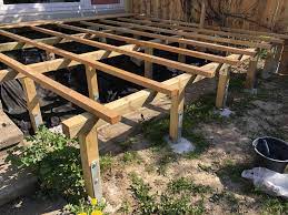 Soll die terrasse auf einem bestehenden betonuntergrund entstehen, hat man leichtes spiel. Das Fundament Der Unterkonstruktion Einer Holzterrasse In 2021 Holzterrasse Terrasse Bauen Holzterasse Garten