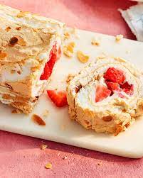 Strawberry Meringue Roulade Recipe Recipe Roulade Recipe Desserts Meringue Roulade