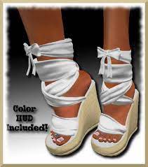 Second Life Marketplace Stoked Ribbon Wedge Sandals White