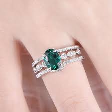 Emerald Ring Set Emerald Engagement Ring 6x8mm Oval Shape Stone Two Curved Diamond Matching Bands Emerald Engagement Ring Celtic Wedding Rings Bridal Ring Sets