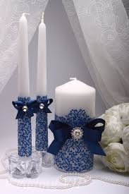 Unity Candle Navy Blue Unity Candle Set Wedding Unity Candle Etsy In 2020 Ceremony Candles Hand Painted Candles Candle Decor