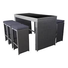 Vous souhaitez investir dans une cuisine complète d'extérieur, fesfoc vous propose plusieurs solutions, bbq à gaz ou à charbon, un ilot, une cuisine: Mange Debout Pilat En Resine Tressee Gris 6 Places Coussins Gris Leroy Merlin
