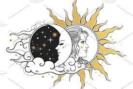 Lady Night And Mrs Day Sun And Moon Drawings Sun And Moon Tarot Moon Drawing