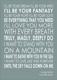 Savage Garden Truly Madly Deeply Lyrics Wedding Word Wall Art Words Various Sizes Poster Print Word Song Lyrics Art Truly Madly Deeply Love Songs Lyrics