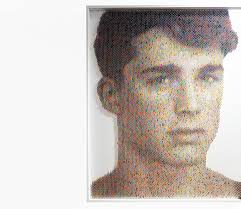 peter combe creates complex optical illusions with layered paint chip  portraits