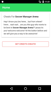 Jun 15, 2018 · unlimityser june 15, 2018. Cheats For Soccer Manager Arena For Android Apk Download