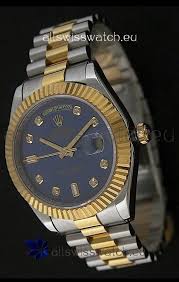 Buy mens watches chronograph blue gold stainless steel waterproof date analog quartz watch business wrist watches for men and other wrist watches at amazon.com. Rolex Day Date Just Japanese Replica Two Tone Gold Watch In Light Blue Dial For Just 199 Usd