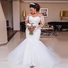 2020 New Luxury Mermaid Wedding Dresses Sheer Neck Illusion Lace Appliques Beads Long Sleev Sheer Wedding Dress Wedding Dress Long Sleeve African Wedding Dress