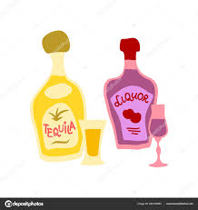 Ilustrasi berbagai botol minuman keras merek, whiskey budweiser distilled drinks wine beer, alkohol, sampanye, vodka png. Gambar Kartun Botol Minuman