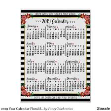 2019 Year Calendar Floral Stripes Custom Text Poster Zazzle Com Floral Stripe Custom Posters Trendy Wall Art