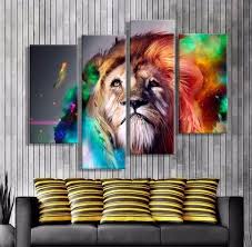 Multiple Canvas Painting Colorful Lion Artistic Wall Art Painting Print On Canvas Wall Pictures For Livin Abstract Lion Painting Lion Painting Canvas Painting