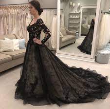 Cg115 Vintage Long Sleeves V Neck Lace Black Wedding Dress Black Lace Wedding Dress Gothic Wedding Dress Black Lace Wedding