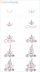 Draw the brows, mouth, nose. How To Draw A Campfire Step By Step 10 Easy Phase