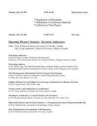 Opening Plenary Session: Keynote Addresses