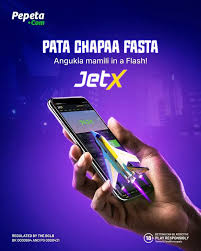 Promoção do Pepeta JetX mostrando um smartphone com o jogo crash e o avião animado