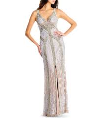 aidan mattox sleeveless beaded slit front gown dillards