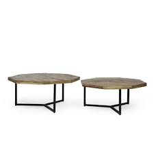 Hommoo round 31.5 nesting coffee table set of 2 modern accent coffee table with walnut wooden top and black metal frame for living room small space easy assembly. Modern Industrial Handcrafted Mango Wood Nested Coffee Tables Set Of Noble House Furniture