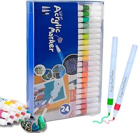 Conjunto de Canetas Acrílicas Triangulares para Artesanato e Pintura em Pedra, Madeira, Tela, Vidro e Cerâmica – Marcadores de Tinta Acrílica para Crianças e Adultos (Ponta simples-24 cores)