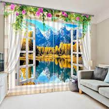 Beautiful Window View Of Mountains Forest Print 3d Curtain Living Room Drapes Curtains Living Room Cool Curtains