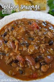 Italian Sausage Chili Is Loaded With Italian Sausage Ground Beef Three Types Of Beans Italian Sausage Recipes Recipes Using Sausages Sausage Crockpot Recipes