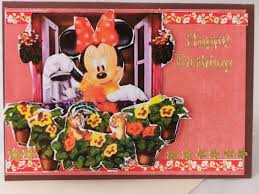 Make your own cute minnie mouse flower arrangement. Happy Birthday Card 7 Layers With Minnie Mouse Watering Pansies Beckys Krafty Kardz