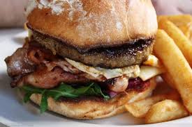 Juicy Hamburger On Sourdough W Fried Egg Bacon Cheese Arugula Beet Sauteed Onions Juicy Hamburgers Food Delicious Burgers