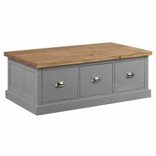 Handmade large coffee table, trunk, chest, toy box, storage holder, blanket box, big cushion box, 106 x 81cm, side table. Byland Rustic Large Grey Painted Pine Wood Six Drawer Low Coffee Table