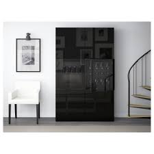 Besta Storage Combination W Glass Doors Black Brown Selsviken High Gloss Black Clear Glass 47 1 4x15 3 4x75 5 8 Ikea Glass Shelves Glass Door Ikea