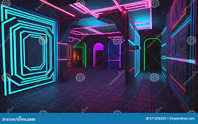 Futuristic Modern Colorful Neon Lit Room Stock Illustration - Illustration  of area, futuristic: 271256292