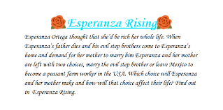 It's also the name of main character esperanza ortega in the book 'esperanza. Student Book Review Annelise S Review Of Esperanza Rising By Pam Munoz Ryan