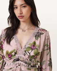 ALLSAINTS Xanthe Lace-Trimmed Mini Dress in Adena Soft Pink