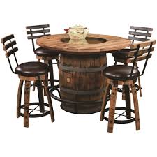 Tables chairs buffets dining sets all amish dining room. Qw Amish Whiskey Barrel Table Set Burnt Hickory Quality Woods Furniture