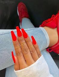 No wonder so many women choose to paint their nails red. Fascinating Red Nail Designs Styles For 2019 Voguetypes Red Acrylic Nails Valentines Nails Acrylic Nails