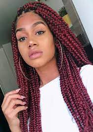 Be sure to take this style down at night to prevent headaches and too much tension on the scalp. Red And Black Box Braids With Beads Novocom Top