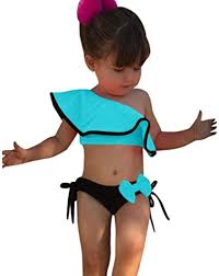 Top 10 best bright, trendy swimwear for girls from 5 to 15 years old 2021. Amazon Com Himtak Girls One Shoulder Swimwear Ruffles Bow Lace Up Swimsuit Kids Two Piece Beachwear Clothing