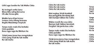 Ada 20 gudang lagu sandra ku tak mahu cinta terbaru, klik salah satu untuk download lagu mudah dan cepat. Keyza Lirik Lagu Sandra Ku Tak Mahu Cinta