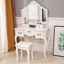 Find bedroom makeup vanity with lights. Ubesgoo Wooden Vanity Set Makeup Table Stool Set With 3 Mirrors And 5 Drawers White Walmart Com Walmart Com