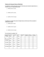 If you have a savings account with a bank and deposit some money, the bank will pay you extra simple interest is where the amount of interest earned is fixed over time. Problems 2 Simple And Compound Interest Worksheet In Problems1 3 Compare The Amount You Have If The Money Were Invested At Simple Interest Or Invested Course Hero