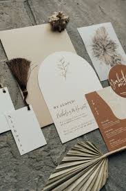 Beach Boho Elopement Wedding Bride With Sequin Dress And Gold Crown Dried Flowers And Wedding Invitations Boho Modern Wedding Stationery Wedding Stationery