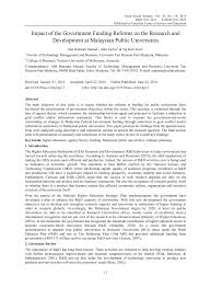Pdf Impact Of The Government Funding Reforms On The Research And Development At Malaysian Public Universities