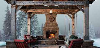 Riverbend home plan by golden eagle log & timber homes. Outdoor Fireplace Design Ideas