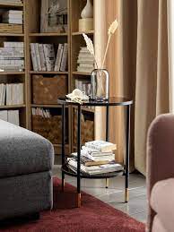 Asperod Side Table Black Glass Black 45 Cm Ikea Black Side Table Living Room Side Table Ikea Side Table