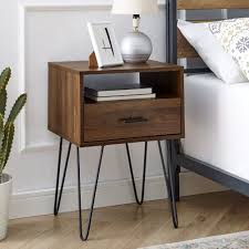 Walker Edison Furniture Co Af18crfstdw 16 In Single Drawer Hairpin Leg Side Table In D In 2020 Wood Side Table Living Room Brown Side Table Coffee Table With Drawers