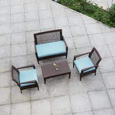 Auro 4 Piece Wicker Patio Conversation Set Brisbane Outdoor Furniture Conversation Set Patio Outdoor Furniture Sets Outdoor Conversation Sets