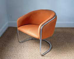 Chrome Cantilever Club Chair Shelby Williams Original Upholstery Can Customize Orange Chair Mcm Mid Century Chrome Frame Club Chairs Vintage Settee Chair