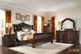 It includes a bed, nightstand, and matching dresser. Valencia Traditional Genuine Leather Upholstered Sleigh Bedroom Set By Art Furniture