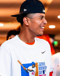 Celebrating the legacy of 42.💙 Thrilled to inspire the youth and continue  sharing Jackie's legacy. Thank you to Asst. GM, Gavin Dickey, Jackie  Robinson Scholar, Spencer Chase, and first African American Astros