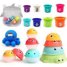 Buy top selling products like zoli pods stacking snack container in white and infantino™ balls, blocks & cups activity set. Morababy Baby Bath Stacking Toys With Organizer Bag 8 Stacking Cup Toys 4 Stack Up Squirts Animal Balls And 1 Floating Baby Fossil